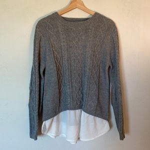 Gray elbow patch cable knit sweater size large
